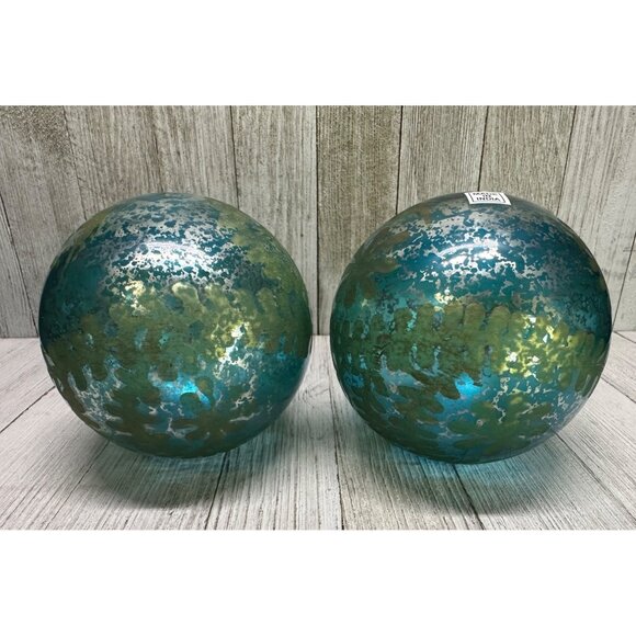 Vtg Glass Decorative Blue and Golden Balls Ornamental Holiday Decor 4" DIA Set 2 - Picture 1 of 8